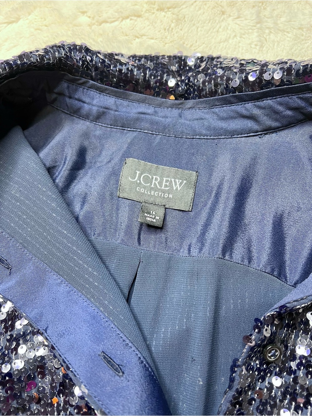 J.Crew Collection Navy Sequin Button Front Shirt Top Size 16 - Picture 6 of 7